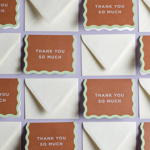 grid of greeting cards, each with the text "Thank you so much"