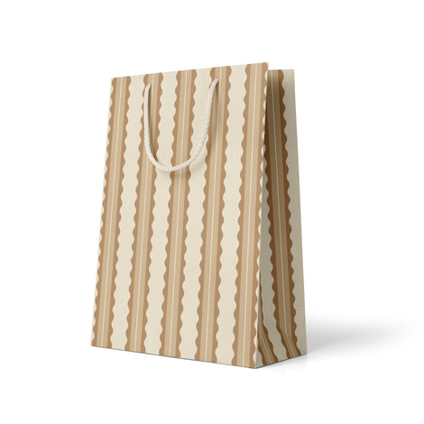 Tan Scalloped Stripe Gift Bag